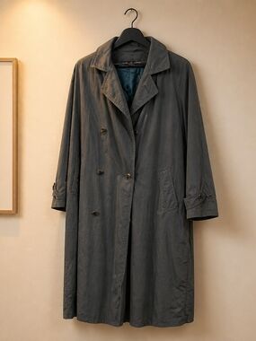Men's Double-Breasted Gray Trench Coat With Zip In Lining